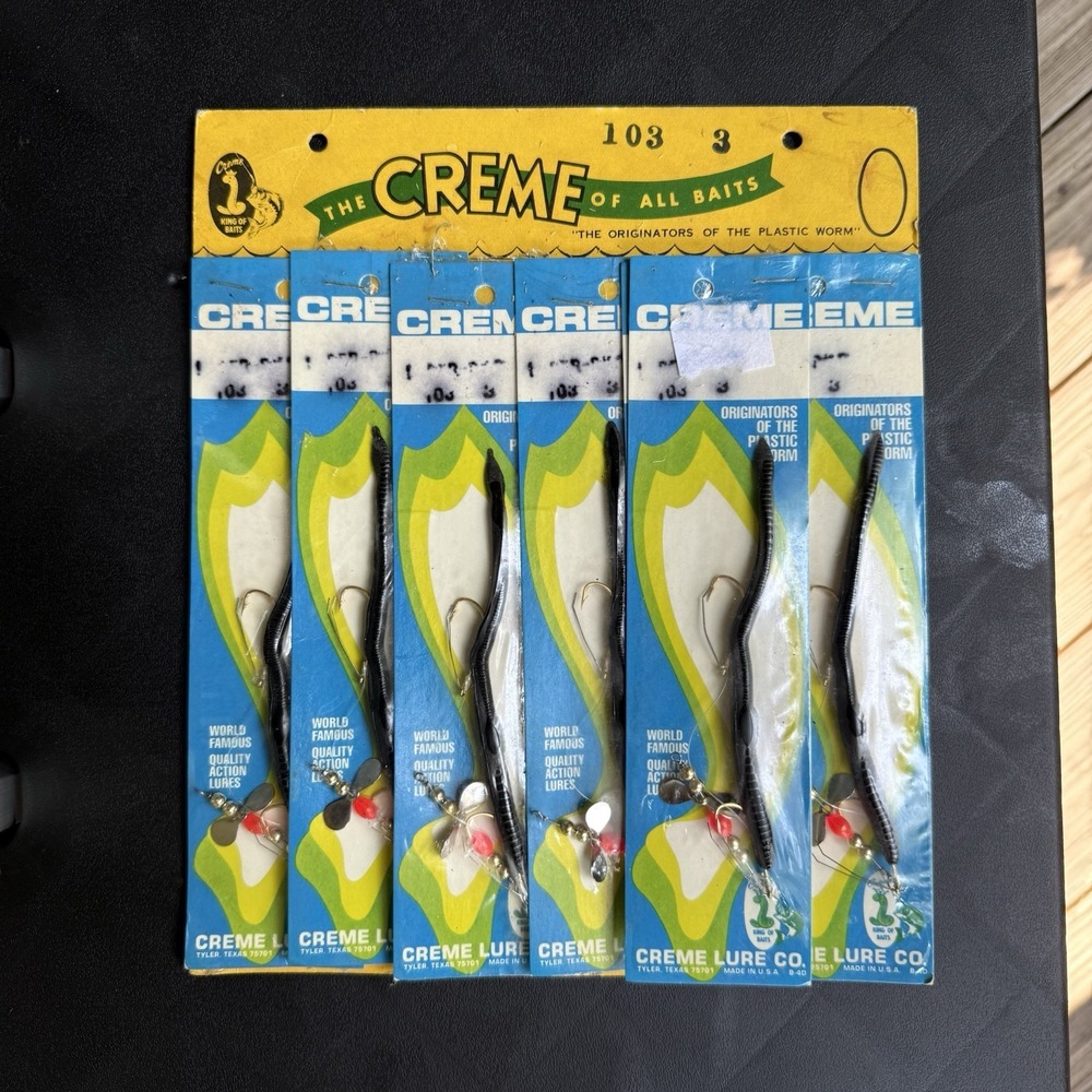 Vintage Creme Lure Full 8-Pack Dealer Display‎ Card Scoundrel Pre-Rigged Worms